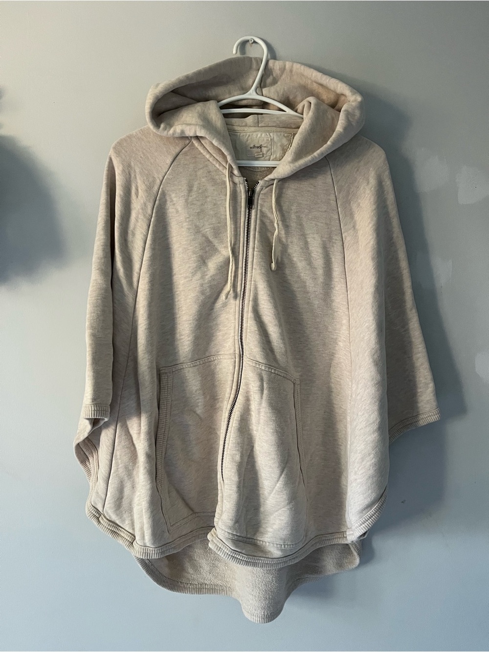 Wilfred heather Light Beige Hooded Zip-Up Poncho lagenlook fall layering